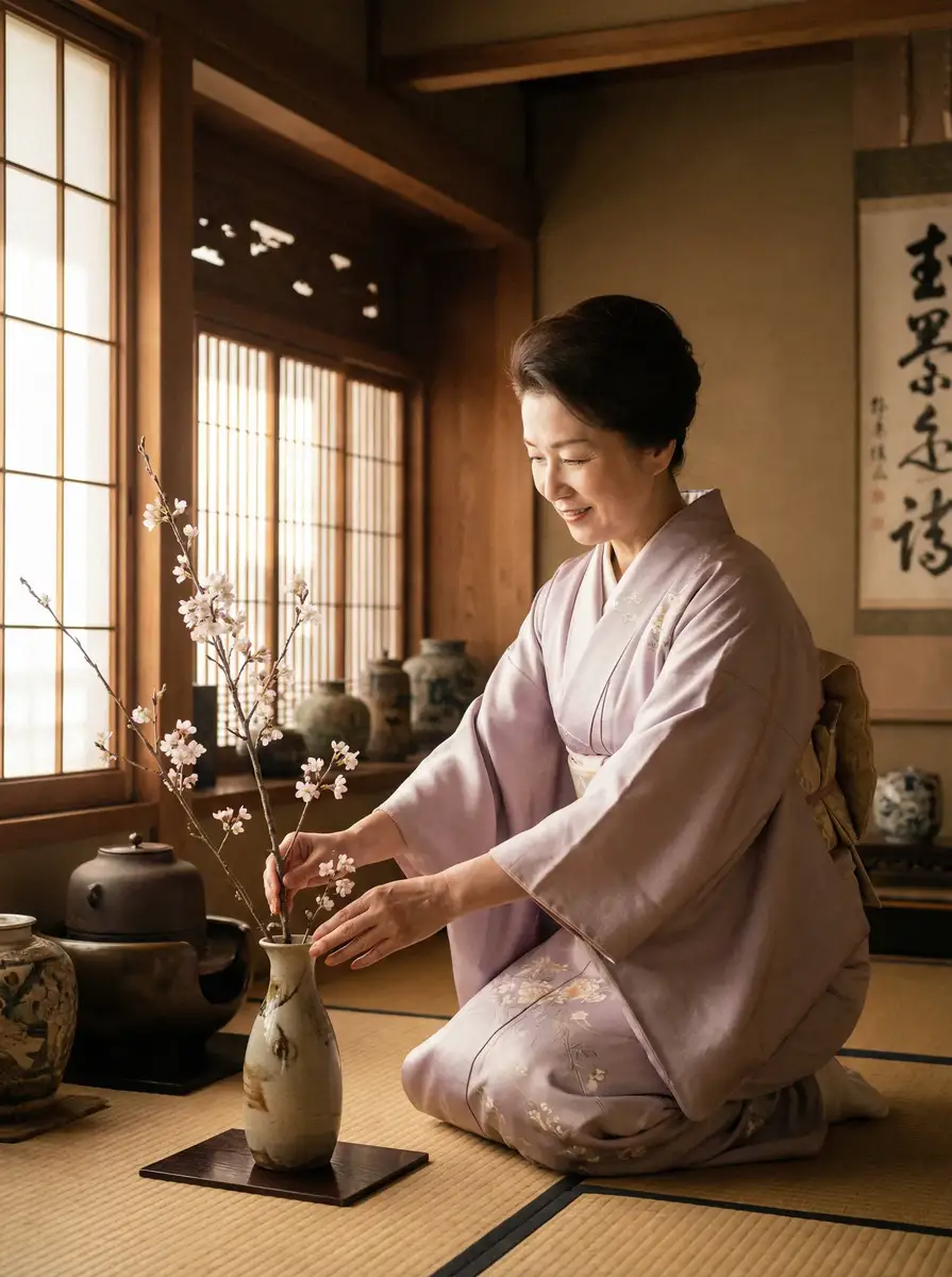 一位优雅的 寸止挑战 - 免费挑战资源 | 热门打法解析 | 寸止挑战最新动态 在和室中插花